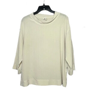 La't By L'agence 100% Silk Tan Mock Turtleneck Lagen Oversized Pop Over Top SZ 8